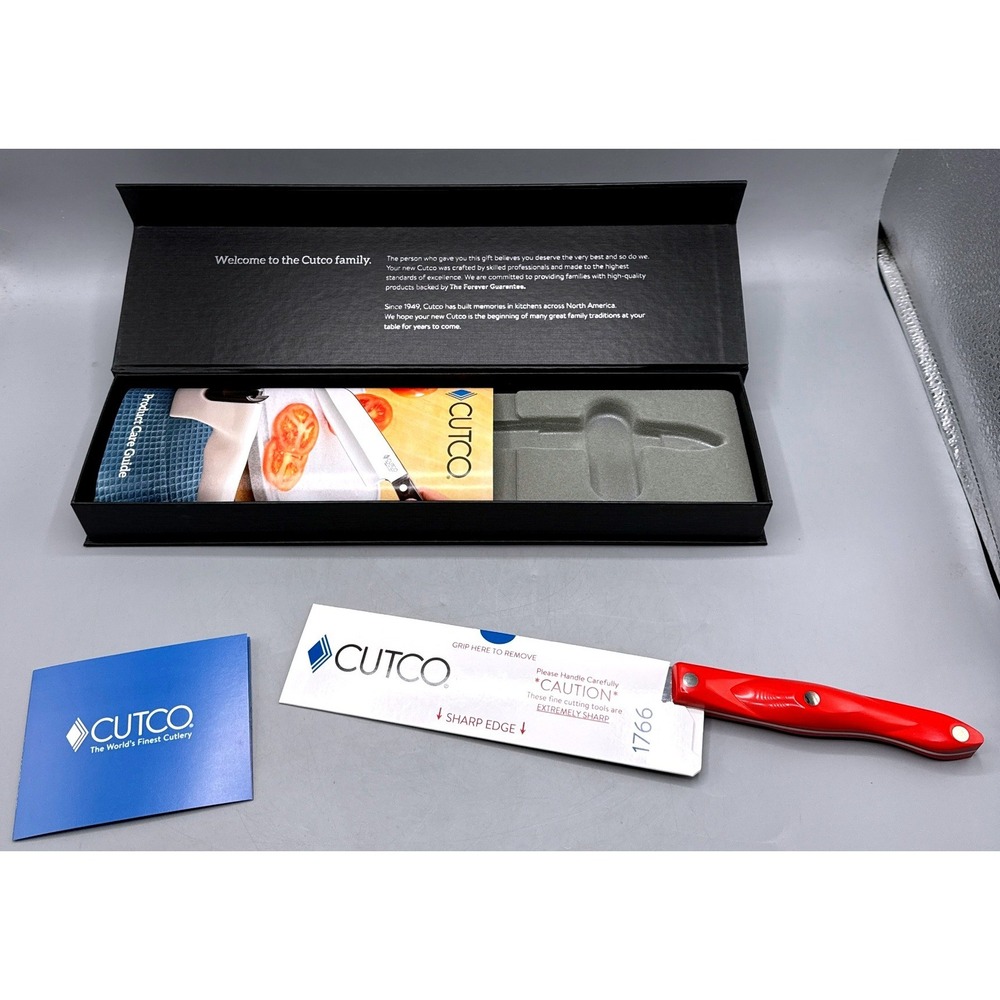Cutco 1766 KY Santoku Knife Rare Red Handle Engraved New Beginnings with Box